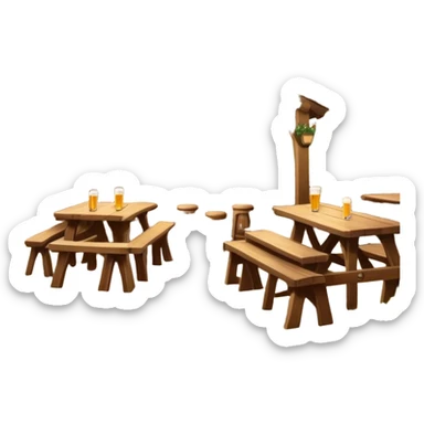 Cinematic Realistic Biergarten Pop Culture Emoji, showcasing a charming outdoor beer garden scene rendered with rustic details and inviting, soft lighting. sticker