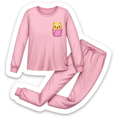  pink ozy two-piece pajama set with a soft fabric texture, long-sleeve top and pants, cute and comfy design, folded or on a hanger, pastel tones, realistic style, isolated on transp sticker