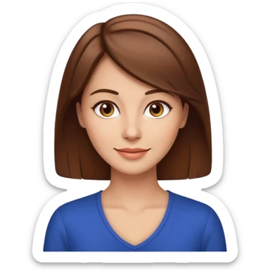emoji of a 30-year-old woman with a more mature appearance, lady-like features, brown hair, friendly expression sticker