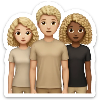 group of people  together ; men and women with brown, blonde, black hair- short hair, long hair and curly hairr wearing beige shirts aesthetic no collar, brown people, white people, black people sticker