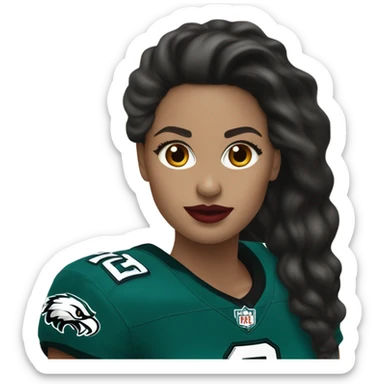  White skin female dark hair red lips wearing Philadelphia Eagles jersey sticker