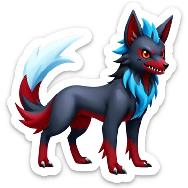Shiny Exotic Excessive Mysterious Houndoom-Mightyena-Zorua-Zoroark-Zangoose-Pokémon-Fakémon-hybrid-creature (full body) sticker