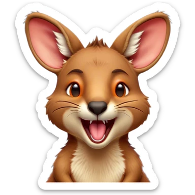 Cinematic Cute Yawning Kangaroo Portrait Emoji, Head tilted slightly with a dramatic, wide-open yawn, showcasing a soft, downy red-orange fur with gently drooping ears and round amber eyes barely open in drowsy contentment, Simplified yet irresistibly adorable features, highly detailed, glowing with a soft, cozy glow, high shine, relaxed yet expressive, stylized with a touch of outback charm, bright and endearing, soft glowing outline, capturing the essence of a sleepy yet affectionate kangaroo, so drowsy it feels like it could stretch out of the screen and curl up for a nap! sticker