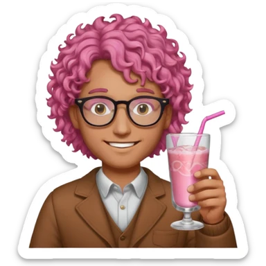 pink curly haired drink holder man with glasses  sticker
