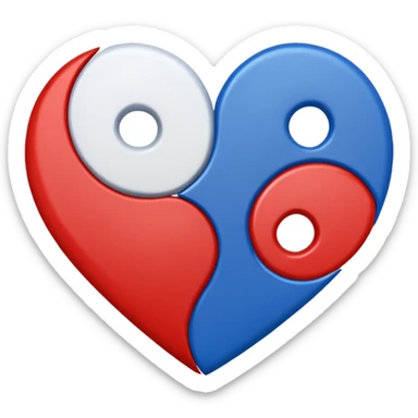 Make a yin yang like heart emoji with the colors being blue and red and no white parts, with two holes and not three and no empty parts left out, make the heart completely filled up sticker