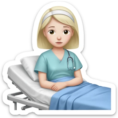 sad patient in hospital bed sticker