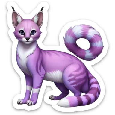 Colorful dark tropical pastel-lilac-lavender-violet iridescent pastel white glorious divine exotic cute cool beautiful shiny beautiful fantasy-caracal-civet-genet-sergal-vernid-Cacomistle-oncilla-animal-Fakémon-hybrid-fursona (full body) sticker