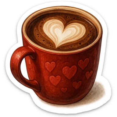 love-themed hot chocolate mug with heart-shaped foam sticker