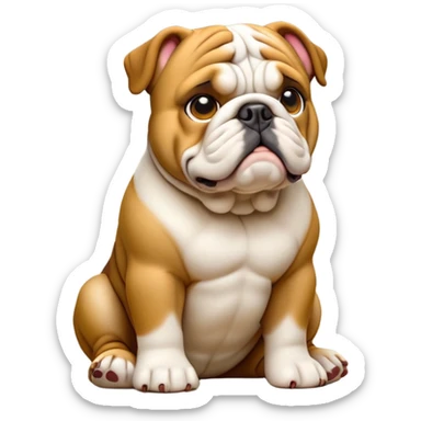 cinematic-[english bulldog]-realistic-full-body-sitting-emoji,-tail-resting-loosely-beside-its-paws,-head-tilted-dramatically,-sleek-[fawn]-fur,-simplified-yet-realistic-focused-features,-highly-detailed,-glowing-with-an-almost-sarcastic-glow sticker