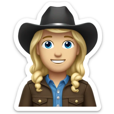 Cowboy with fair skin, black hat , blue eyes, blond hair sticker