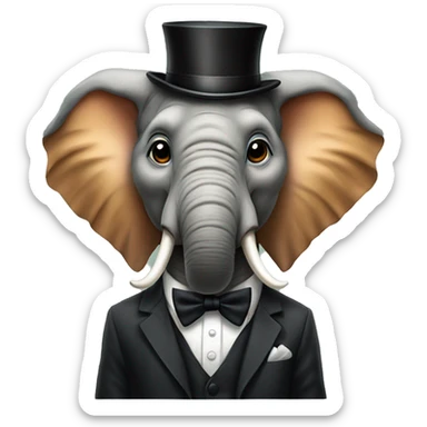elephant with a tiger striped bow tie and top hat sticker