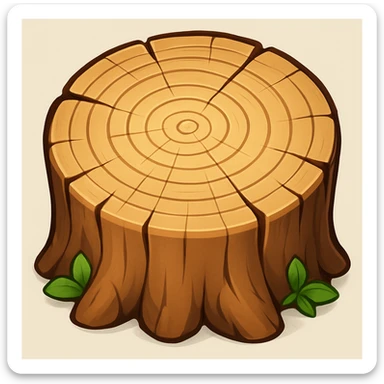 Create a top view of this tree stump, keeping the same wood pattern, color, and cartoon style as the reference image. Variant 1. sticker