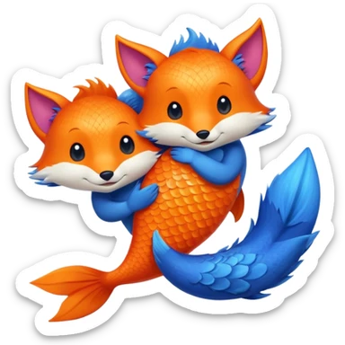 Make a pair of hugging or cuddling best friends: a bright orange fish and a vivid blue fox sticker