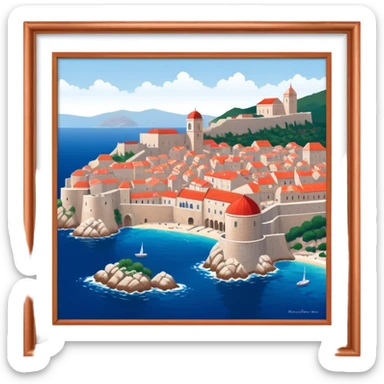 Dubrovnik – Cinematic Realistic Dubrovnik, depicted as a stunning coastal city with red-tiled roofs and ancient stone walls, set against the deep blue Adriatic Sea under warm Mediterranean light, rendered with rich textures that capture its enchanting beauty. sticker