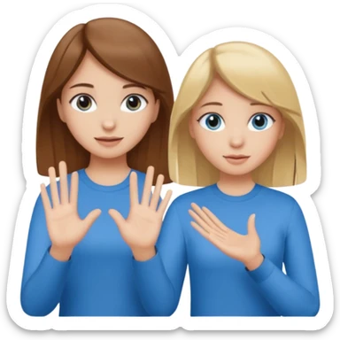 Two girls saying six seven one with brown hair. And doing hand movements  white skin six seven SAYING SIX SEVEN ONE WITH BLOND HAIR blue eyes SAYING 6️⃣ 7️⃣  sticker