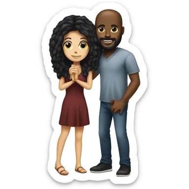 Black guy proposing with beard no moustache on one knee with a ring to a standing girl with long black hair sticker