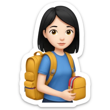 girl with black hair in short sleeves going to school sticker
