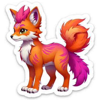 Male, masculine, Neon-colored multi-colored cute cool exotic Falvie-Fionbri-fantasy-creature-fursona, full body, with markings sticker