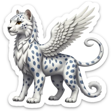 Albino white-furred Snow-Leopard-Gryphon-griffin-chimera-hybrid, full body sticker