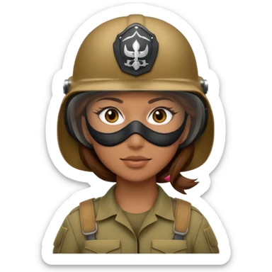 woman soldier with brown hair and wearing mask sticker