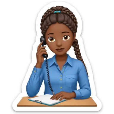 black girl on the phone with a notepad in colored formal shirt and braids sticker