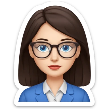 long dark brown hair blue eyes glasses teacher female sticker