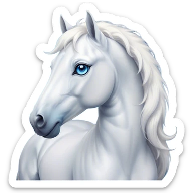 Cinematic Elegant White Horse Portrait Emoji, Head held high with a serene, graceful gaze, showcasing a magnificent pure white fur with a radiant shimmer, flowing mane and tail, and luminous blue eyes that exude beauty and grace, Simplified yet majestically refined features, highly detailed, glowing with a soft, ethereal light, high shine, poised and breathtaking, stylized with an air of pure elegance, capturing the essence of a stunning and graceful steed, so beautiful it feels like it could gallop out of the screen with effortless charm! sticker