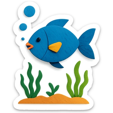 underwater ocean scene with fish, seaweed, and bubbles in vibrant colors in paper-craft style sticker