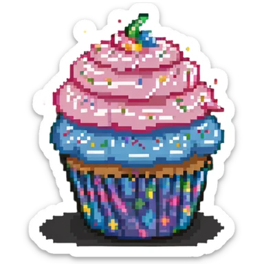 cupcake with pink frosting and rainbow sprinkles sticker