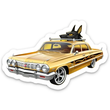 Hot rod custom 1964 impala low rider four door Anubis painted hood flaming side-pipes sticker