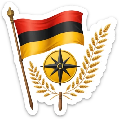 The flag of East Germany (the German Democratic Republic or GDR) consisted of the traditional German black, red, and gold horizontal tricolor, distinguished by a central emblem of a Centered in the red band, the national emblem featured a hammer, a compass, wreath of wheat. sticker