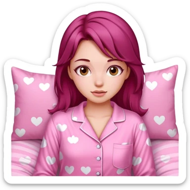 A beautiful, burgundy haired girl wearing pink pajamas sticker
