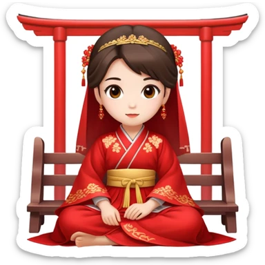 Beautiful girl wearing red Hanfu wedding dress sitting sticker