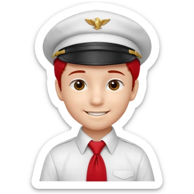 A Soviet pioneer emoji — smiling young boy wearing a white shirt with a bright red pioneer necktie and a classic red pilotka cap. not a cowboy hat. Flat, smooth 3D shading sticker