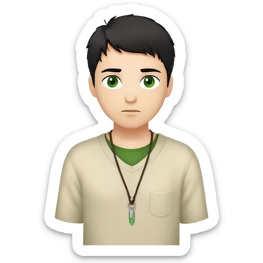 medieval outfit worn by a DnD themed fantasy character. basic short-sleeved wool tunic with a long-sleeved undershirt and a simple leather cord necklace. clothes only above the waist. The clothes full waist. The character's haven't arms. character is messy black hair green eyes short hair light-skinned man. sticker