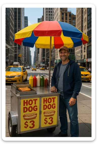hotdog seller in New York with cart sticker