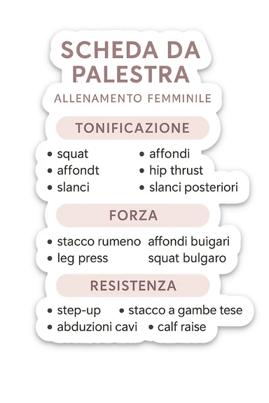 Scheda da palestra su sfondo isolato senza sfondo in italiano specifica per allenamento al femminile sticker