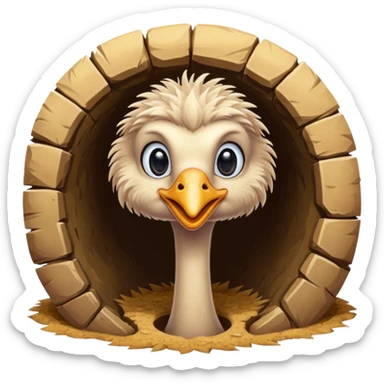 Ostrich with head inside a hole in the ground sticker
