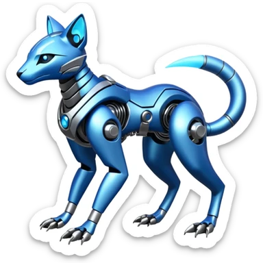 Mechanical shiny alloy metallic futuristic steel highly advanced technological cyborg cybernetic Genet-Absol-Zeraora-Primagen-fusion-creature  sticker
