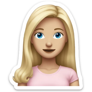 dirty blonde girl with long hair and blue eyes wearing a light pink top sticker