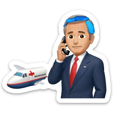 animated emoji of the world trade center with a plane crashed into it and george bush on a phone in front of it sticker
