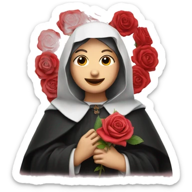 An emoji of Saint Rita with a rose  sticker
