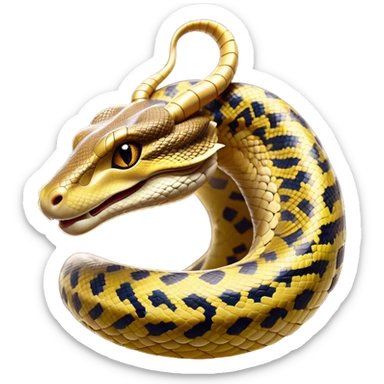 Cinematic Noble Python Portrait Emoji, Poised and regal, with a powerful, sinuous body adorned in intricate scale patterns and piercing, focused eyes, Simplified yet sharp and sophisticated features, highly detailed, glowing with a soft, earthy glow, high shine, intelligent and formidable, stylized with an air of primal elegance, focused and commanding, soft glowing outline, capturing the essence of a watchful and confident serpent that appears ready to coil out of the screen with effortless authority! sticker