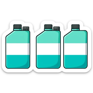 Canisters of motor oil in light gray color, minimalist design with soft gradients in sky blue, teal green, white, and light gray sticker