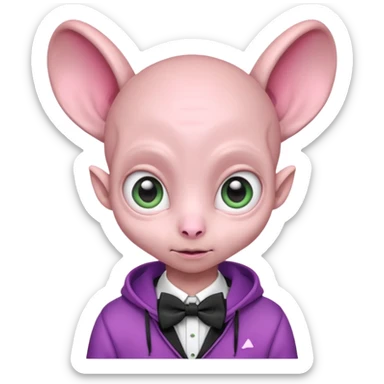 Aliens Pink, hoodie, cute big eyes, bow tie, thin ears, half body sticker