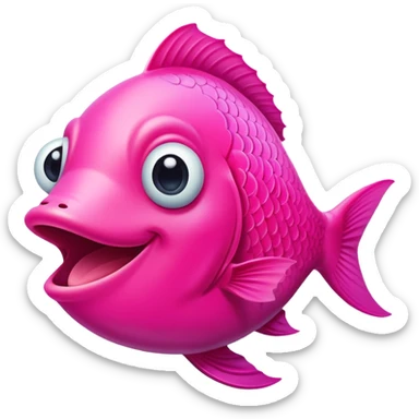 super friendly, extremely derpy bright neon pink fish with big goofy smile and crossed eye, tongue sticking out, perfect flat side profile facing right, exactly 90 degrees, one eye visible sticker