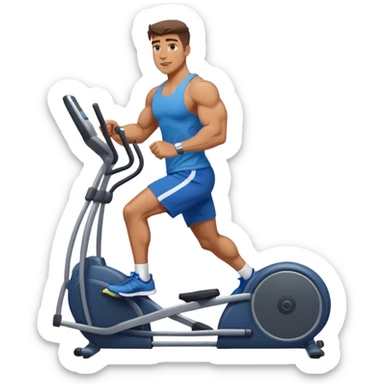 buff guy in blue shorts using elliptical sticker