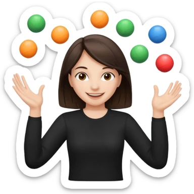a brunette girl in a black shirt is  juggling  with two hands  sticker