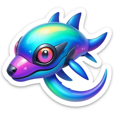  Shiny sparkly transparent bioluminescent luminescent vibrant bright pastel dark exotic iridescent colorful nebula rainbow gradients cyber-Protogen-Fakémon-Pokémon-Vernid-creature sticker