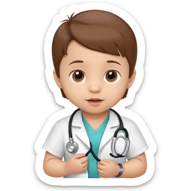 Baby with brown hair, 6 months, with a stethoscope  sticker